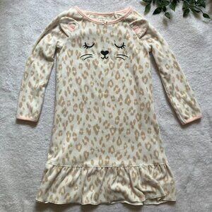 Carter’s Toddler Pajama Nightgown 2T-3T | Cream Leopard Cat Fleece PJ Dress VGUC